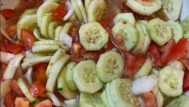 Marinated cucumber, onion, and tomato