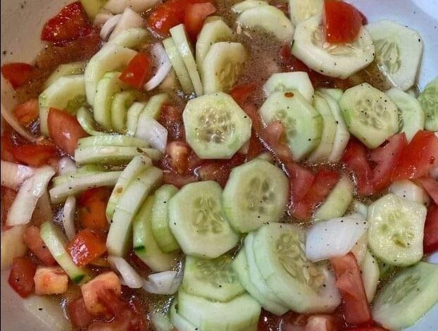 Marinated cucumber, onion, and tomato