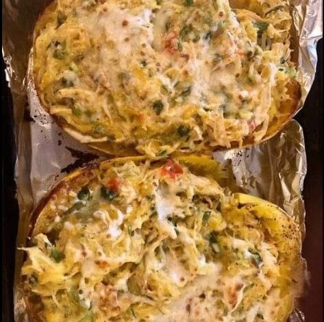 Green Chile Chicken-Stuffed Spaghetti Squash