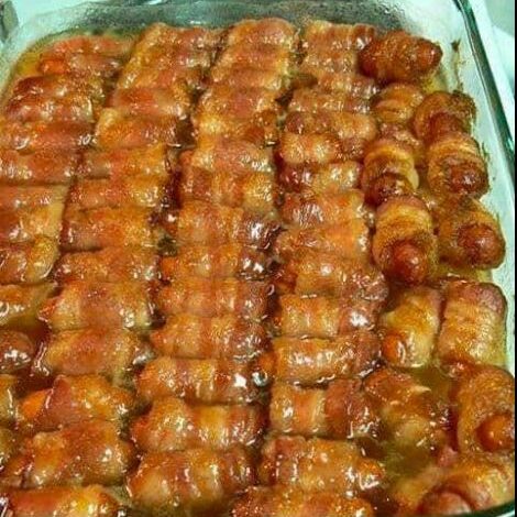 BACON-WRAPPED SMOKIES WITH BROWN SUGAR AND BUTTER