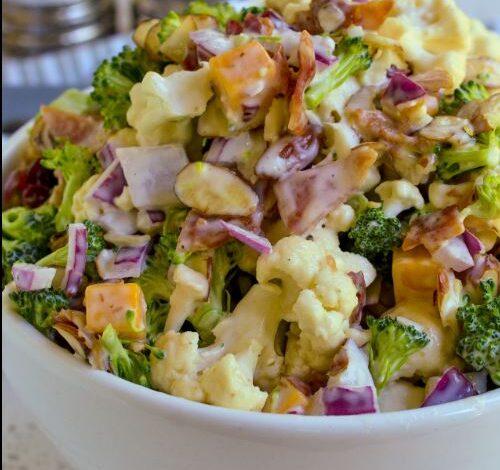 broccoli and cauliflower salad, broccoli salad dressing, how to make broccoli and cauliflower salad